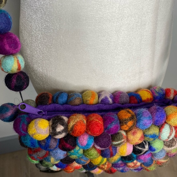Vintage Felt Ball 100% Wool Crossbody Purse Nepal - Picture 8 of 10